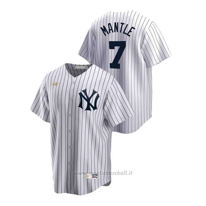 Maglia Baseball Uomo New York Yankees Mickey Mantle Cooperstown Collection Primera Bianco